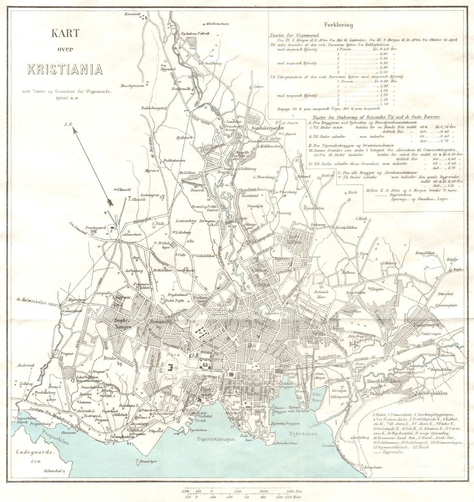 OSLO/KRISTIANIA antique town city map plan. Christiania 1896 old